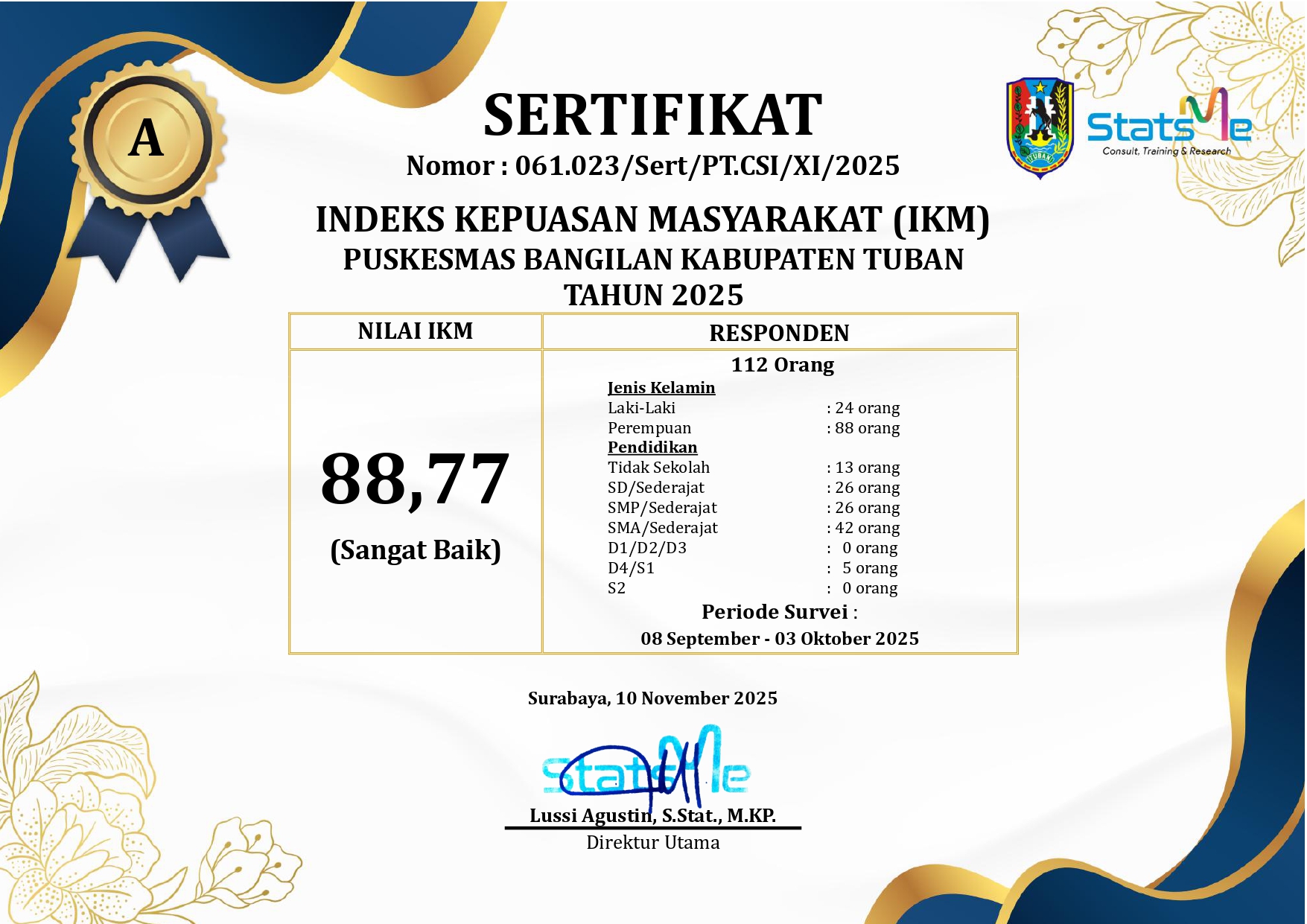 SERTIFIKAT INDEKS KEPUASAN MASYARAKAT ( IKM )